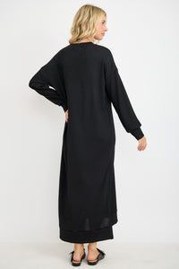 Sophia Sweatshirt Dress-Black Ribbed