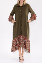 Cammie Button Front Dress- Olive & Floral