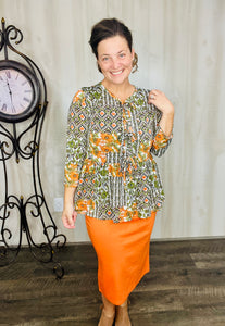 Lillian Bow Front Tunic Top- Floral & Geometric
