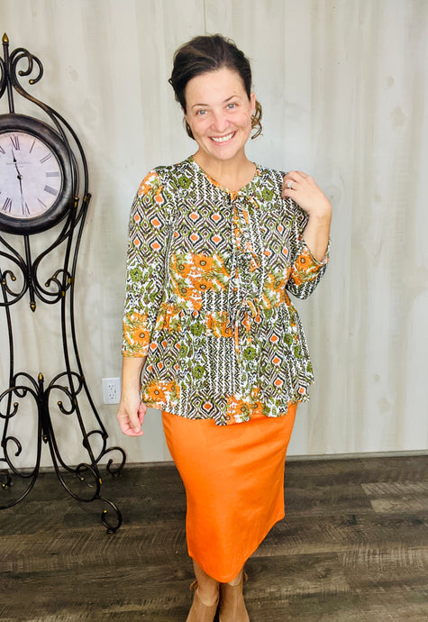 Lillian Bow Front Tunic Top- Floral & Geometric
