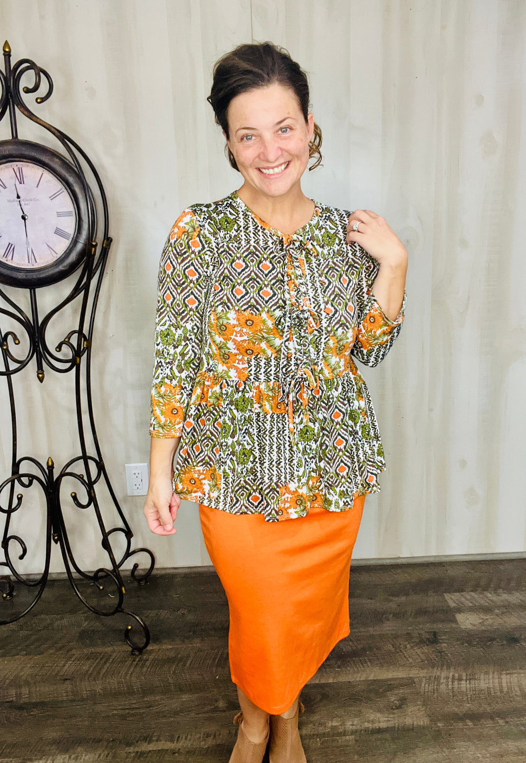 Lillian Bow Front Tunic Top- Floral & Geometric