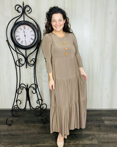 Tonya & Wood Button Dress- Toffee