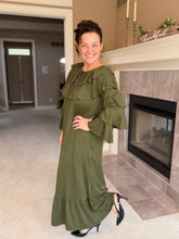Kayla Ruffle Sleeves Dress-Olive