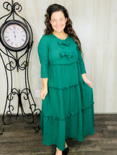 Tonya & Bows Textured Dress- Hunter Green