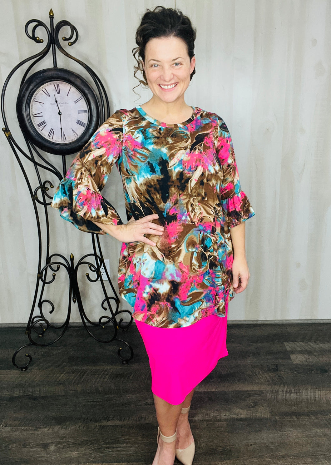 Pink & Chocolate Abstract Print Tunic