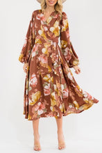 Mauve & Brown Floral Self Tie Waist Dress