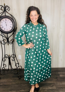 Cute & Comfy Polkadot Dress- Green