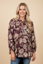 Burgundy & Floral Chrysanthemum Fashion Top