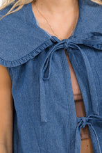 Cotton Quilted Light Denim Collared Tie Front