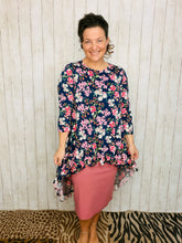 Dramatic High-Low Tunic -Navy Mixed Floral