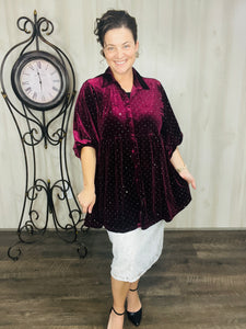 Velvet & Rhinestone Tunic- Teal Green, Plum, or Black