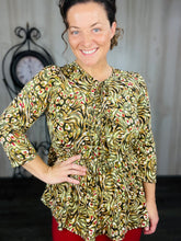 Lillian Bow Front Tunic Top- Multi Print Green