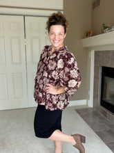 Burgundy & Floral Chrysanthemum Fashion Top