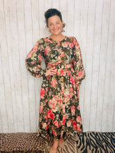 Jessica Green & Floral Belted Dress