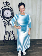 Ribbed Lounge Dress- Denim & Ivory