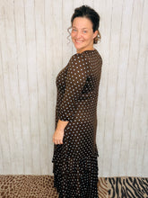Brown & Blue Polkadot Dreams Ruffle Hem Dress