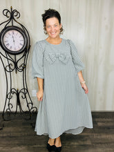 Mandy Pinstripe & Bow Dress- Charcoal
