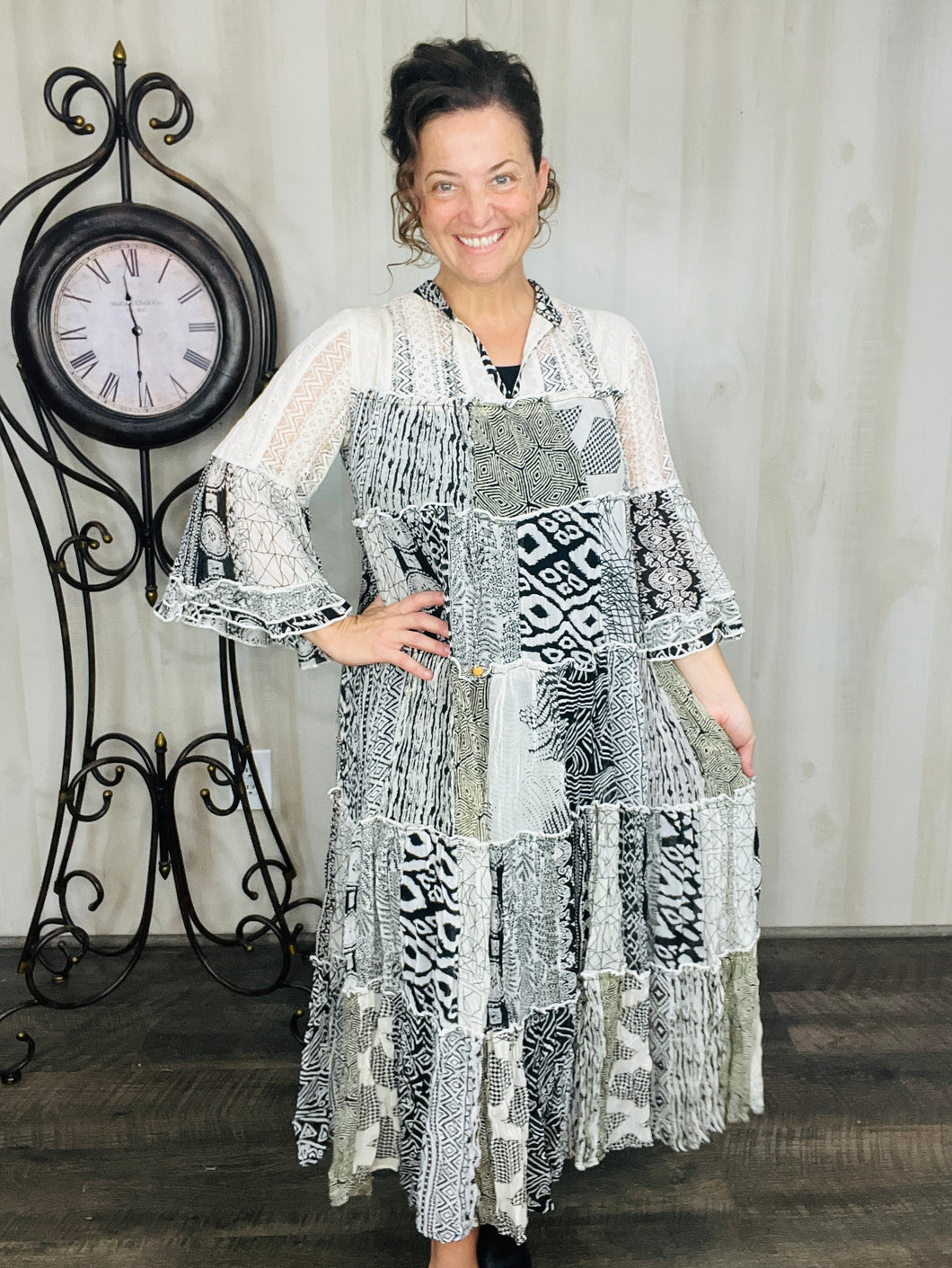 Cheri Patchwork Dress- Black & White