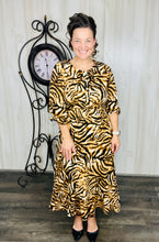 Tiger Print & Buttons Collared Dress