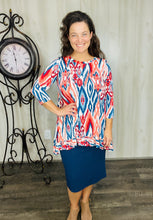 Samantha Ruffle High Low Tunic-Teal & Rust