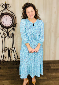 Trish Bow Front Dress- Blue Floral