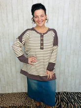 Harper Ribbed Knit Striped Top- Cream & Brown