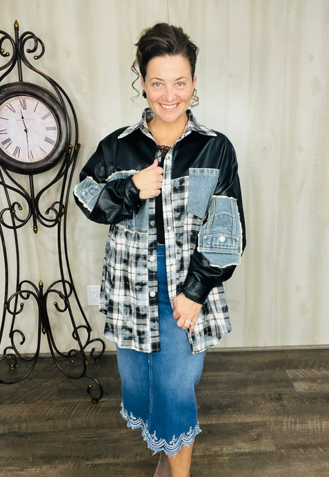Pleather & Denim Shacket