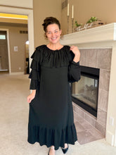 Kayla Ruffle Sleeves Dress-Black