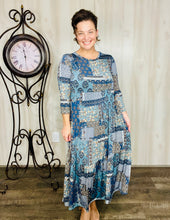 Tonya Tiered Dress- Navy Patchwork