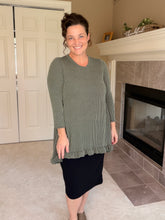 Samantha Ruffle High Low Tunic-Ribbed Olive