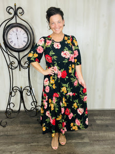 Jenna Black & Pink Floral Dress