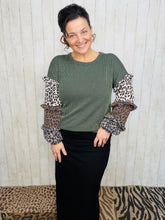 Isabella Ribbed Leopard & Olive Top