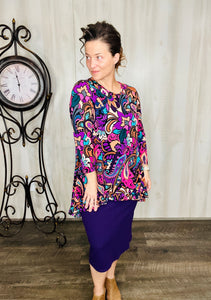 Samantha Ruffle High-Low Tunic-Purple Tapestry