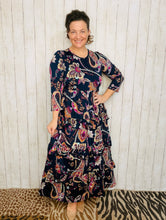 Misty Ruffle Tiered Dress-Navy Paisley