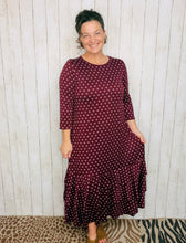 Burgundy & Pink Polkadot Dreams Ruffle Hem Dress