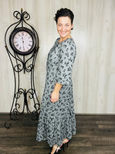 Rena Charcoal & Ditsy Floral Print Dress