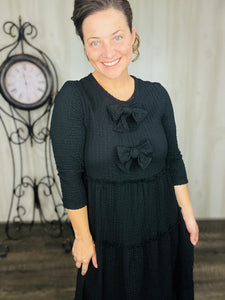 Tonya & Bows Textured Dress- Black