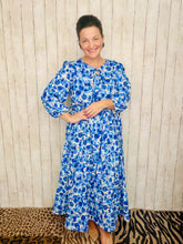 Cassie Tiered Boho Style Dress-Blue & Ivory Floral