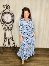 Misty Ruffle & Button Dress- Blue Leopard
