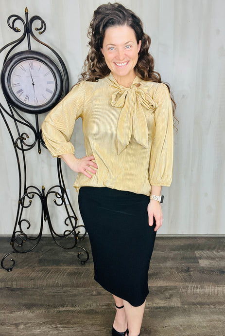 Bethany Bow Tie Top- Gold