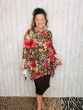 Cynthia Ruffle High Low Tunic-Leopard Print Patchwork, Green & Floral