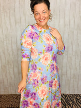 Stunning Blue & Floral Mesh Lace Dress