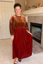 Amanda Velvet Two Tone Dress- Copper & Rust