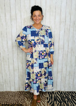 Cassie Marie Tiered Boho Style Dress-Navy Patchwork