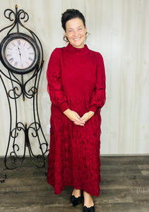 Ruffles & Class Dress- Burgundy