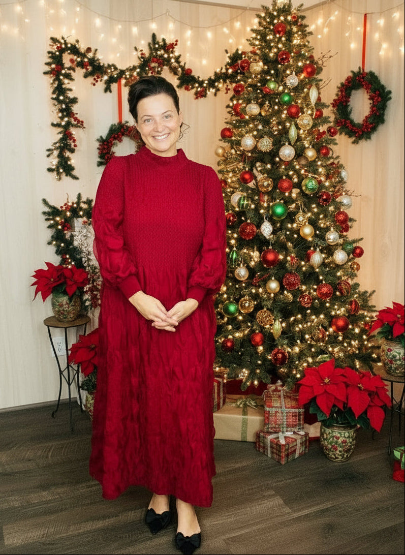 Ruffles & Class Dress- Burgundy