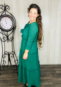 Tonya & Bows Textured Dress- Hunter Green