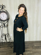 Tonya & Wood Button Dress- Black
