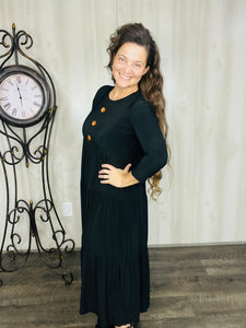 Tonya & Wood Button Dress- Black