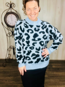 Blue & Leopard Print Sweater